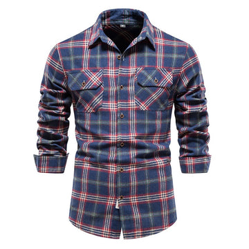 Wiaofellas Double Pocket Flannel Men Plaid Shirts Long Sleeve Social Business Shirts for Men Autumn Fashion Checkered Shirts Men